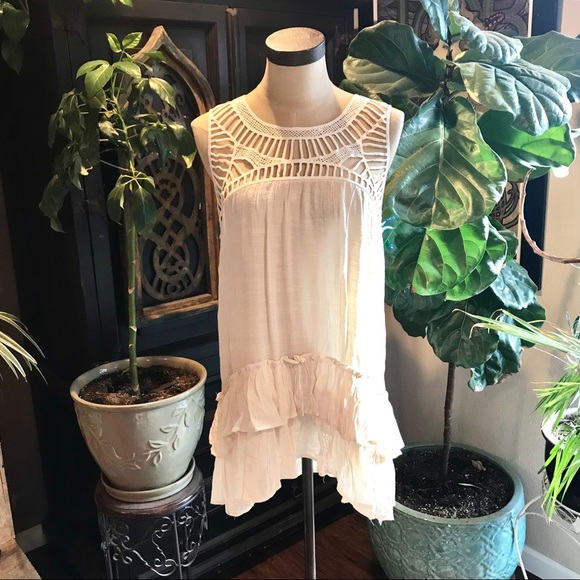 Anaise boho ivory ruffled crochet tank tunic top - Picture 3 of 8
